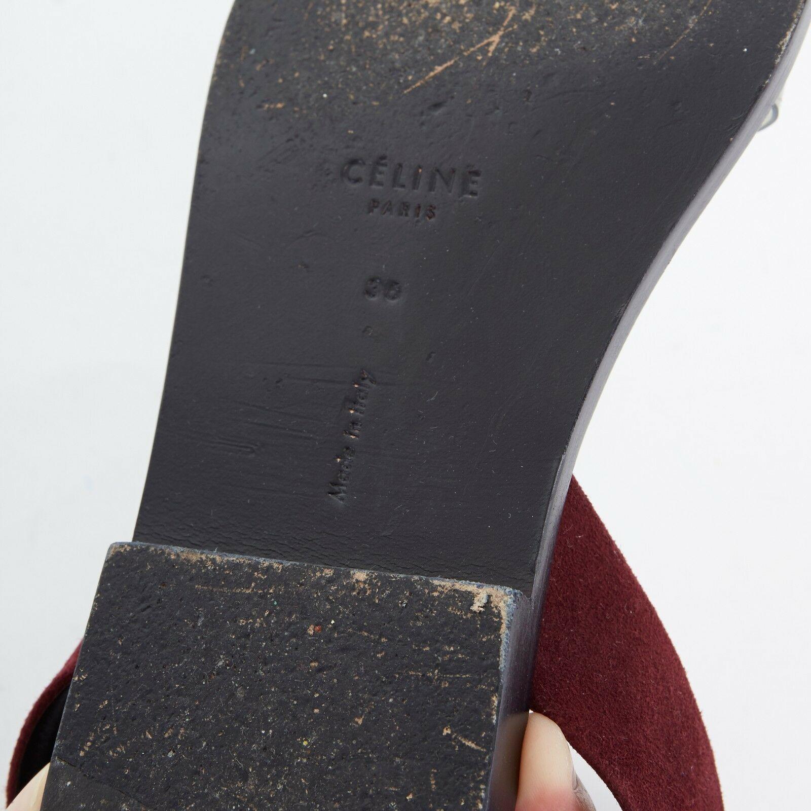CELINE PHOEBE PHILO burgundy suede leather clear PVC flat sandals EU36 US6 UK3 2