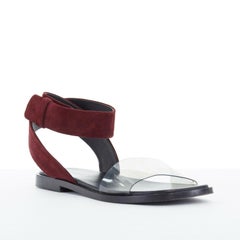 CELINE PHOEBE PHILO burgundy suede leather clear PVC flat sandals EU36 US6 UK3