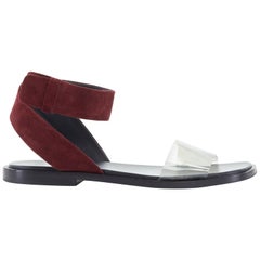 CELINE PHOEBE PHILO burgundy suede leather clear PVC flat sandals EU36 US6 UK3