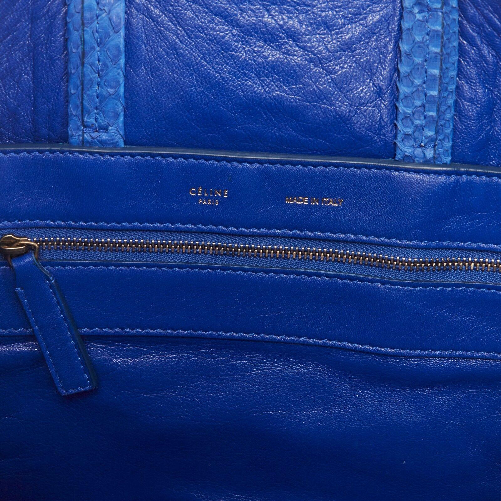 CELINE PHOEBE PHILO Cabas cobalt blue python leather verticle tote shopper bag 5