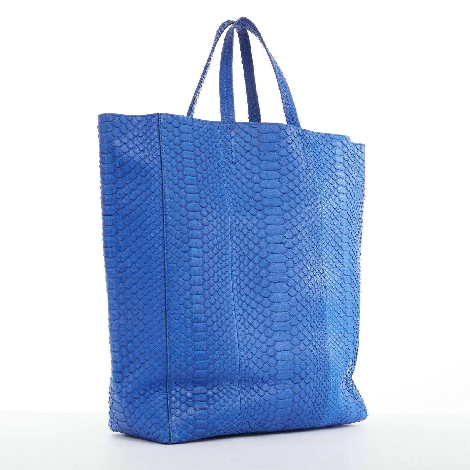 Blue CELINE PHOEBE PHILO Cabas cobalt blue python leather verticle tote shopper bag