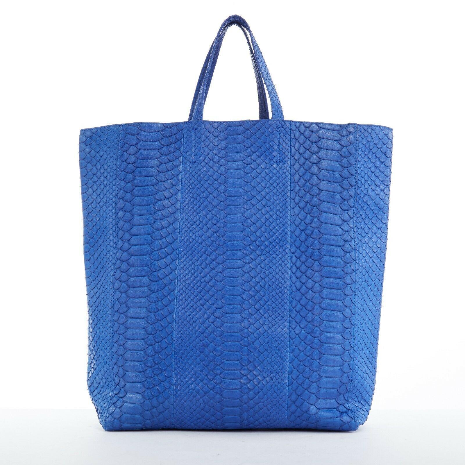 Women's CELINE PHOEBE PHILO Cabas cobalt blue python leather verticle tote shopper bag