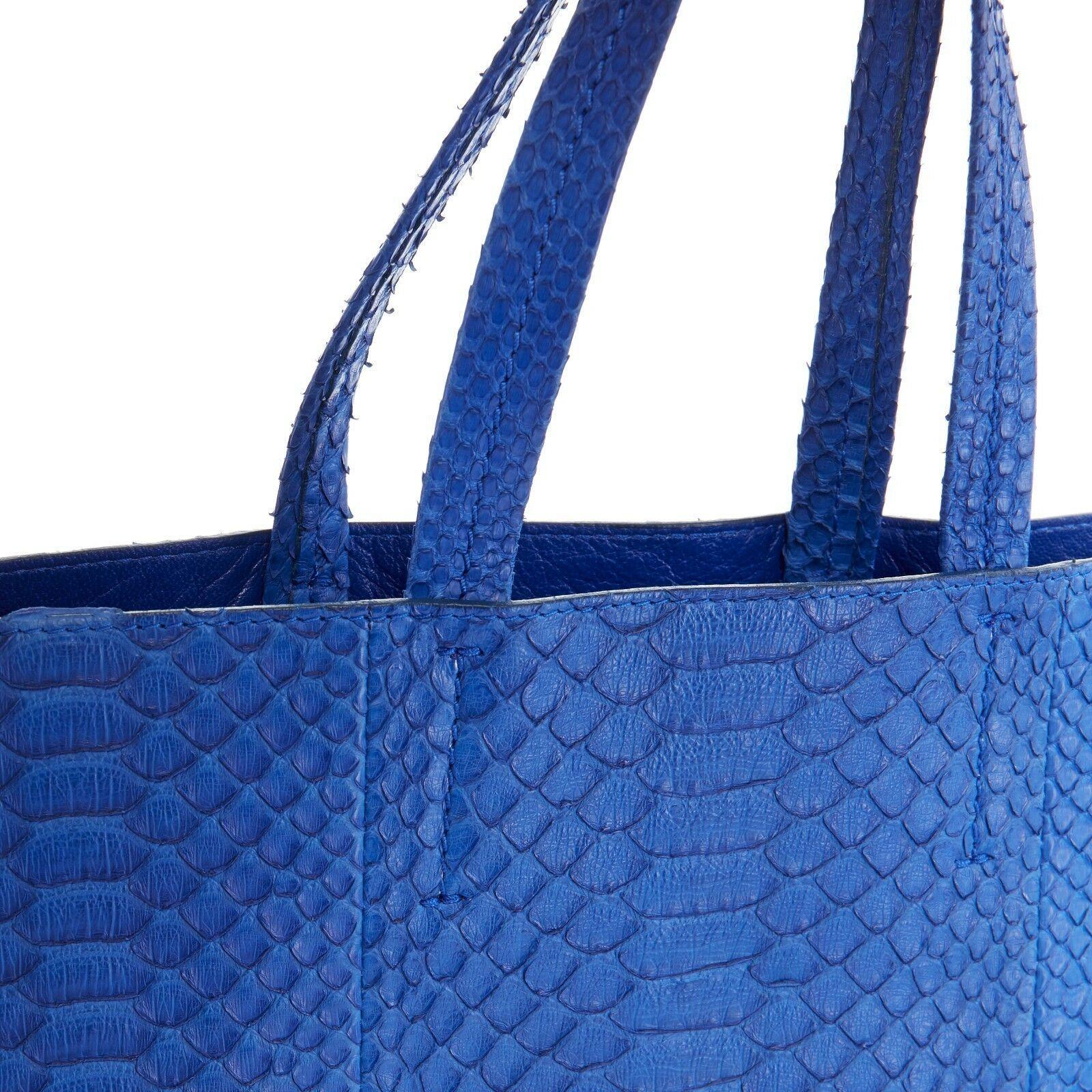 CELINE PHOEBE PHILO Cabas cobalt blue python leather verticle tote shopper bag 2