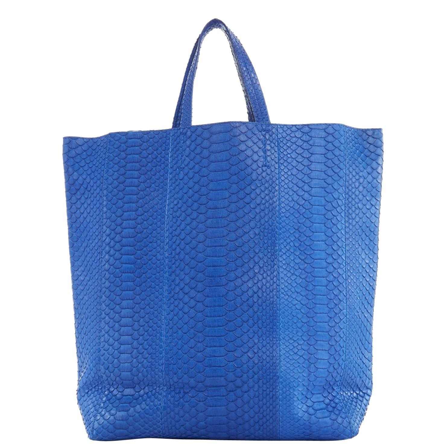 CELINE PHOEBE PHILO Cabas cobalt blue python leather verticle tote shopper bag