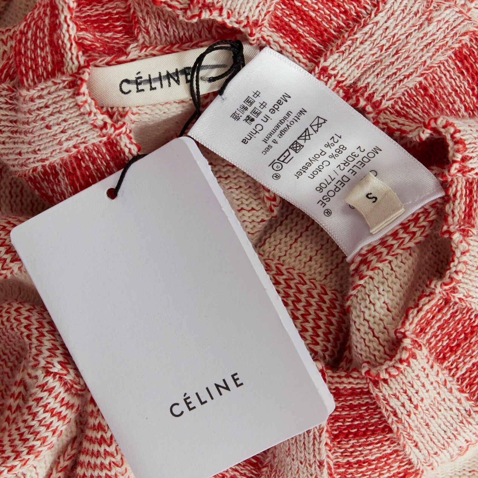 CELINE PHOEBE PHILO cotton blend red beige stripe ribbed knit sweater top M 4