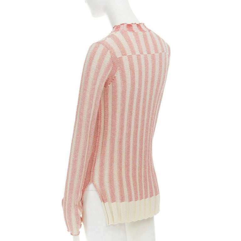 CELINE PHOEBE PHILO cotton blend red beige stripe ribbed knit sweater ...