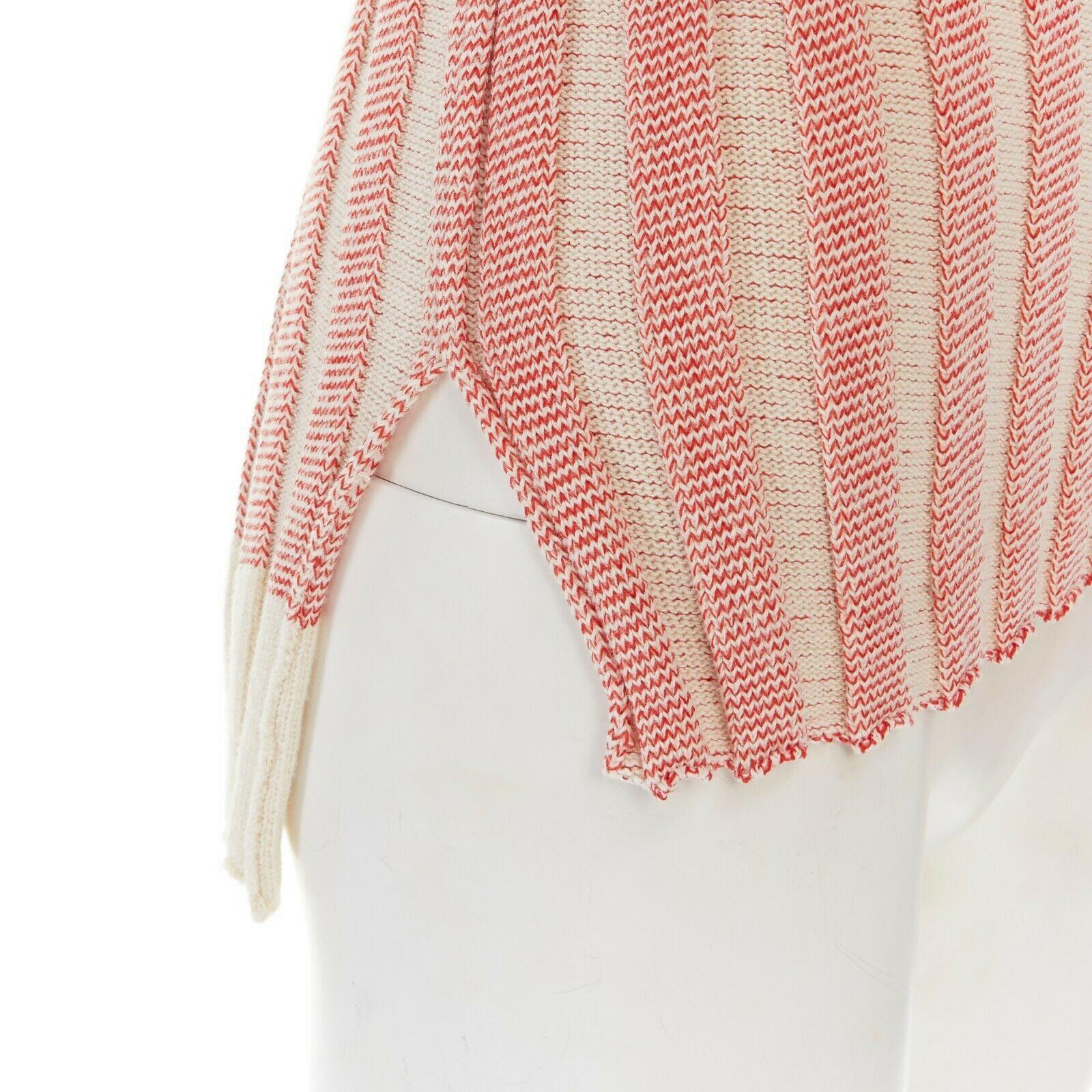 CELINE PHOEBE PHILO cotton blend red beige stripe ribbed knit sweater top M 1