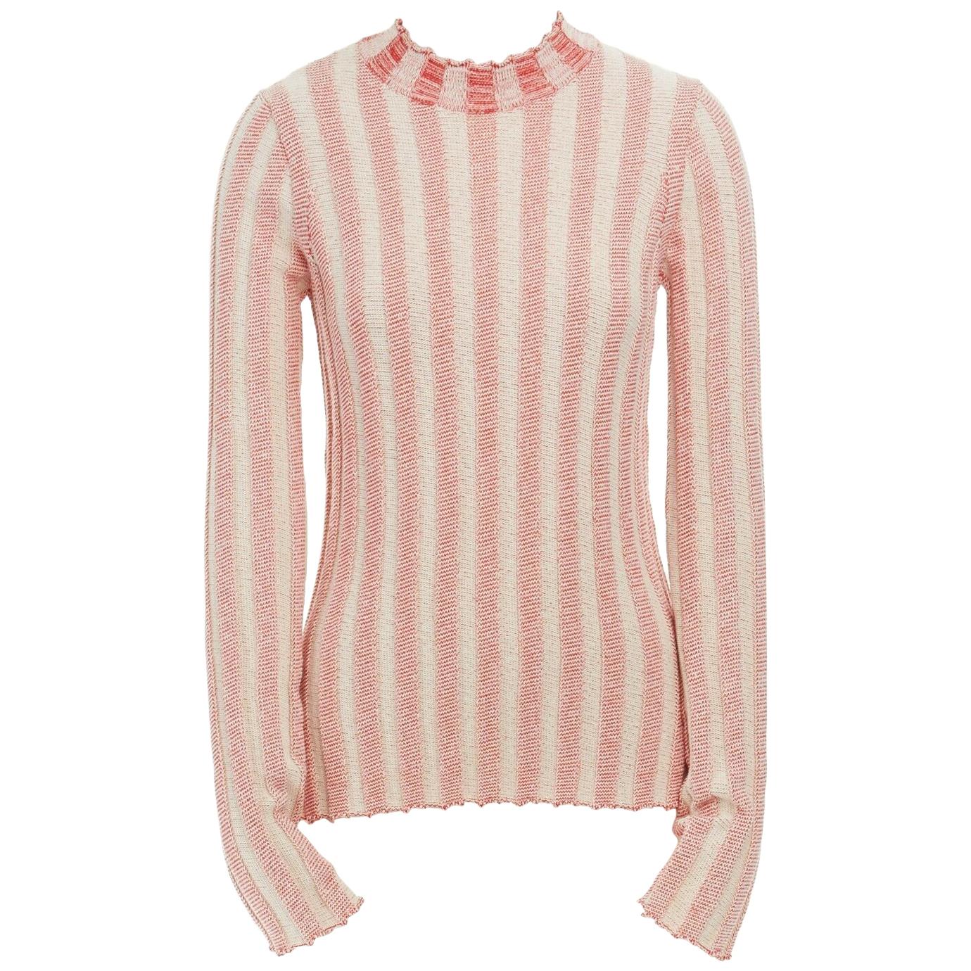 CELINE PHOEBE PHILO cotton blend red beige stripe ribbed knit sweater top M  at 1stDibs