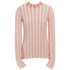 CELINE PHOEBE PHILO cotton blend red beige stripe ribbed knit sweater top M