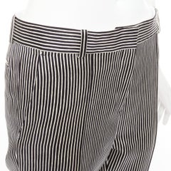 CELINE Phoebe Philo cream black silk new pure wool striped trousers FR36 S