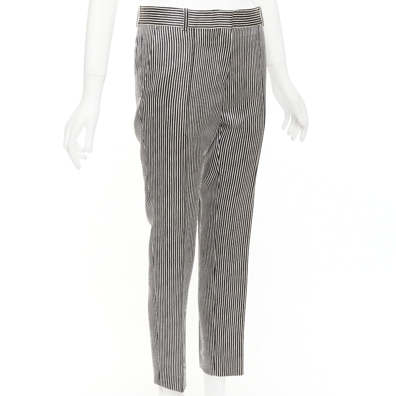 Black CELINE Phoebe Philo cream black silk new pure wool striped trousers FR36 S For Sale