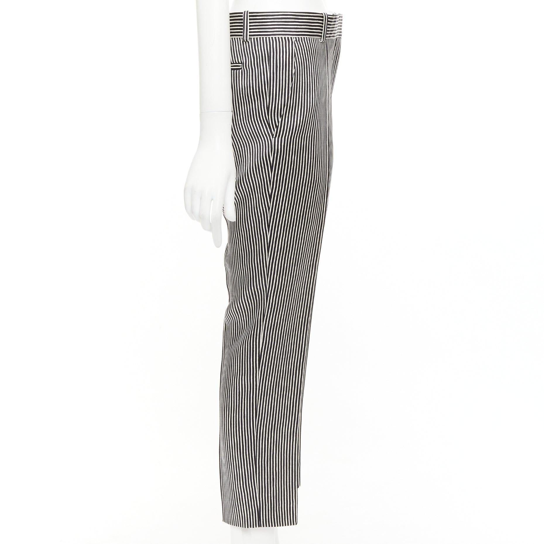 CELINE Phoebe Philo cream black silk new pure wool striped trousers FR36 S In Excellent Condition For Sale In Hong Kong, NT