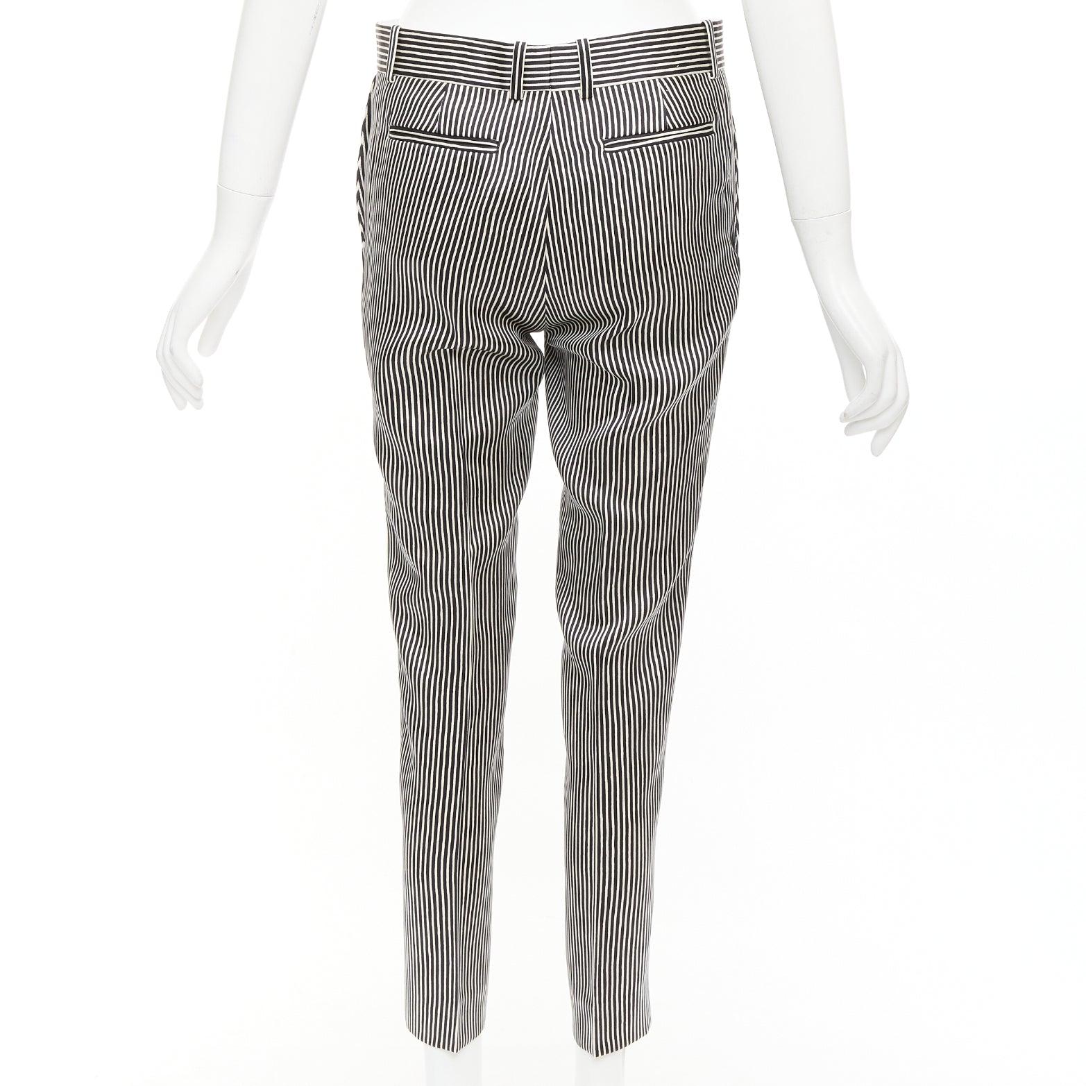 Women's CELINE Phoebe Philo cream black silk new pure wool striped trousers FR36 S For Sale