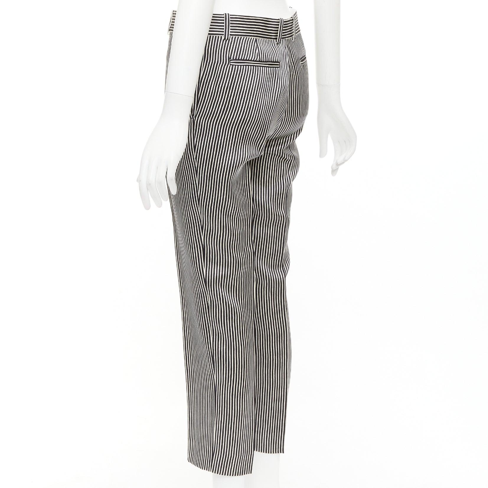 CELINE Phoebe Philo cream black silk new pure wool striped trousers FR36 S For Sale 1