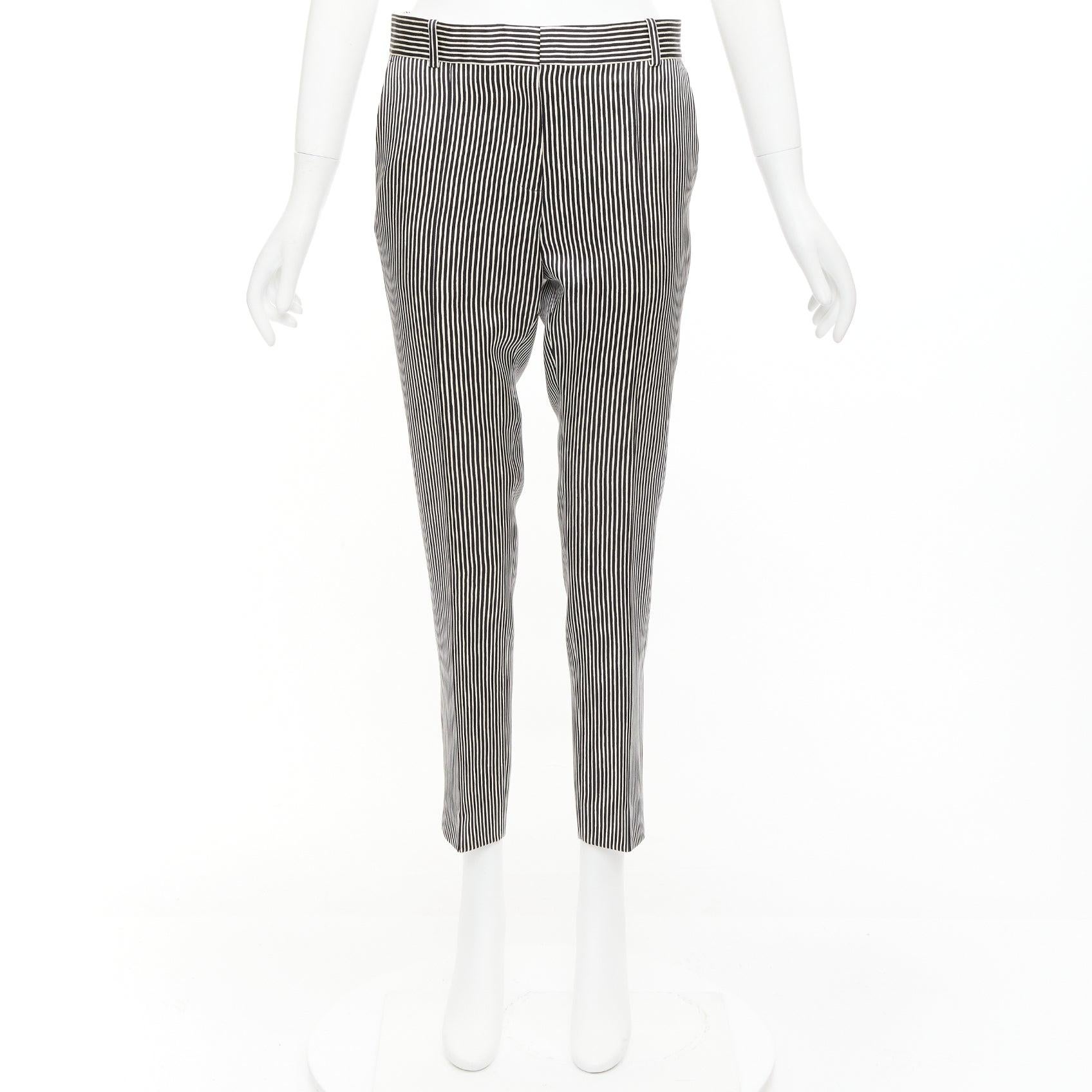 CELINE Phoebe Philo cream black silk new pure wool striped trousers FR36 S For Sale 4