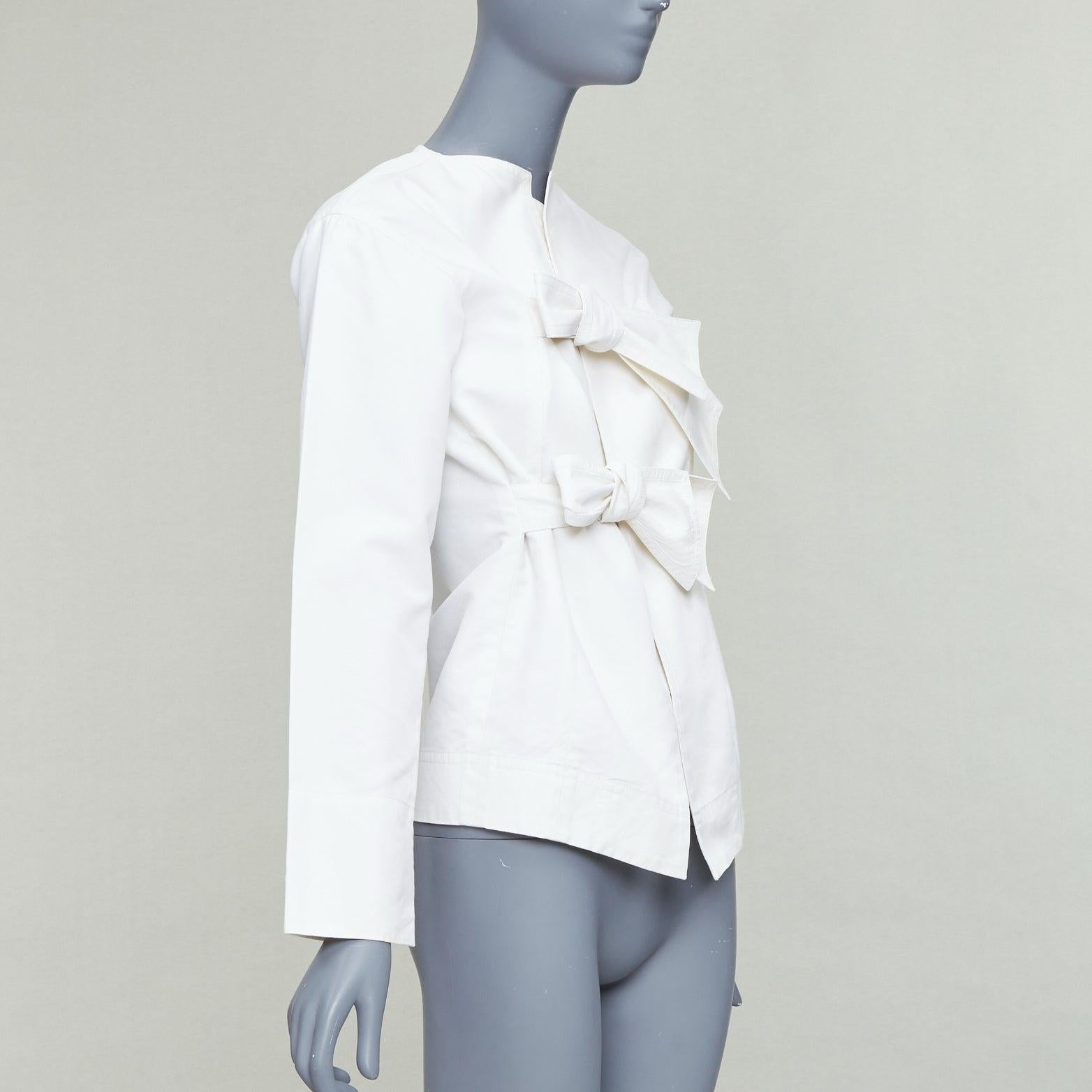 CELINE Phoebe Philo cream cotton silk tie front straight jacket FR36 S In Fair Condition For Sale In Hong Kong, NT