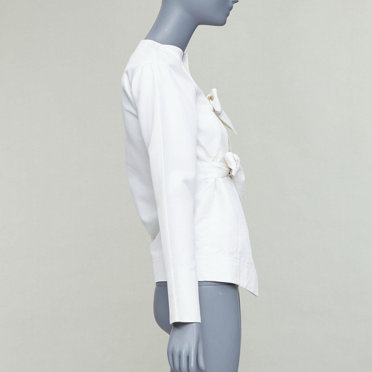 Women's CELINE Phoebe Philo cream cotton silk tie front straight jacket FR36 S For Sale