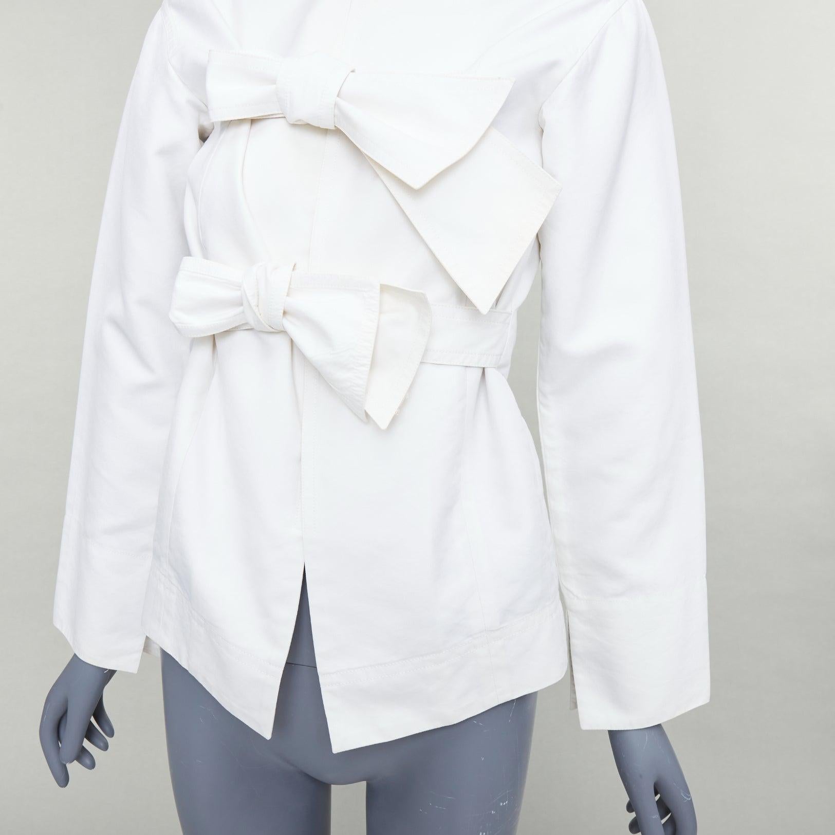 CELINE Phoebe Philo cream cotton silk tie front straight jacket FR36 S For Sale 3