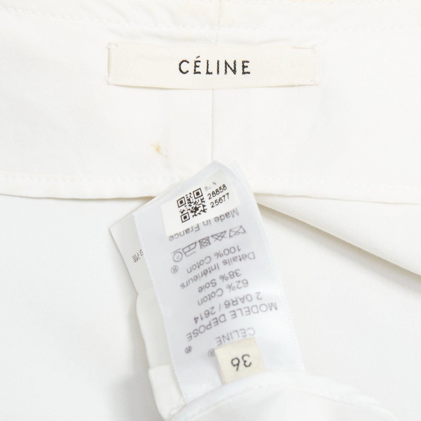 CELINE Phoebe Philo cream cotton silk tie front straight jacket FR36 S For Sale 4