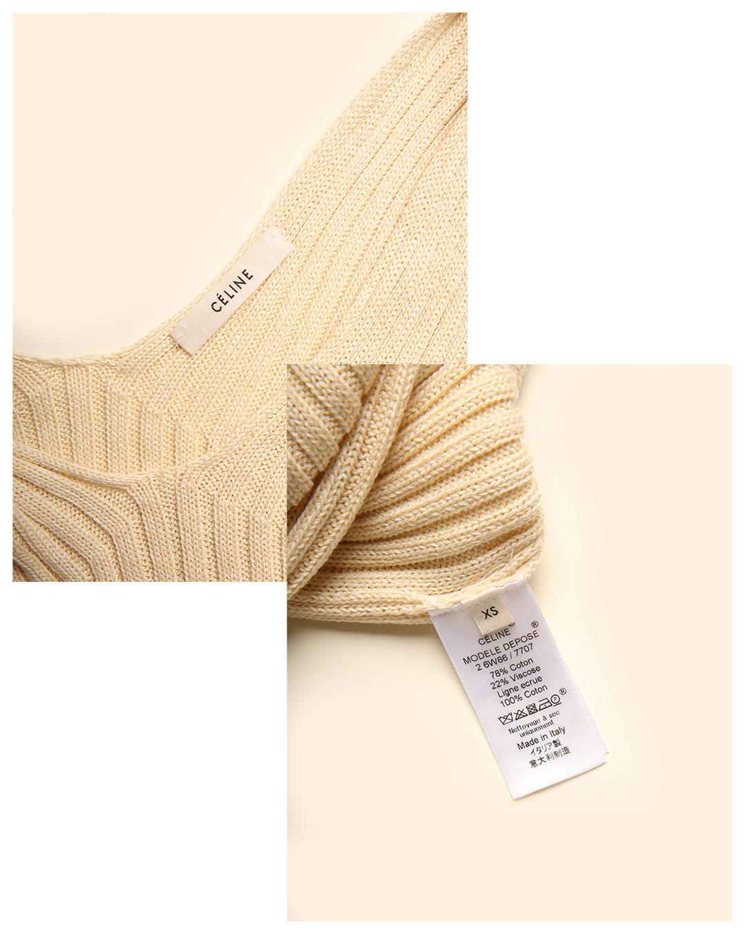 Celine Phoebe Philo, abito midi in maglia a coste elasticizzato con corpo a coste, in crema 12