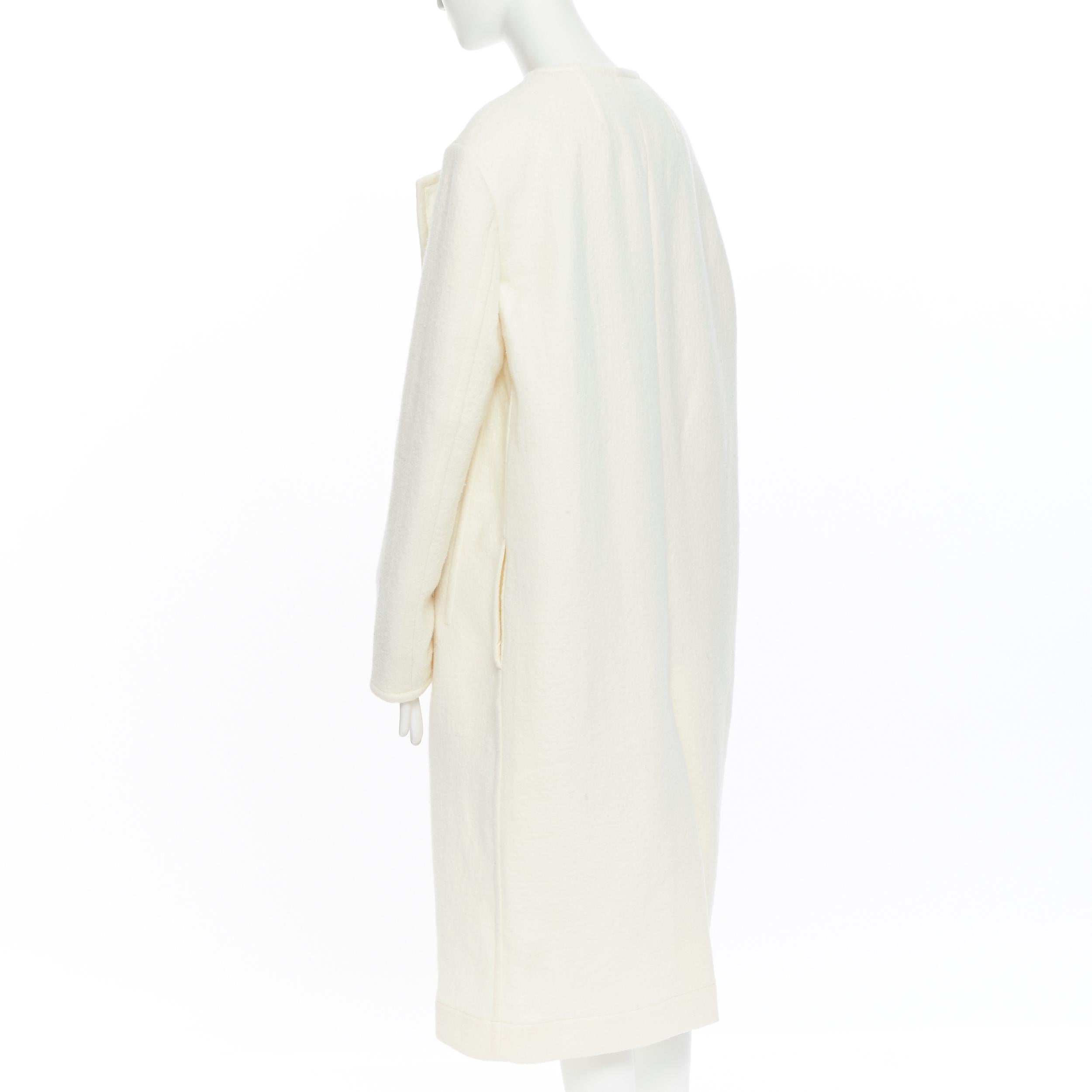 White CELINE PHOEBE PHILO cream white 100% boiled wool minimalist cocoon coat FR38 M