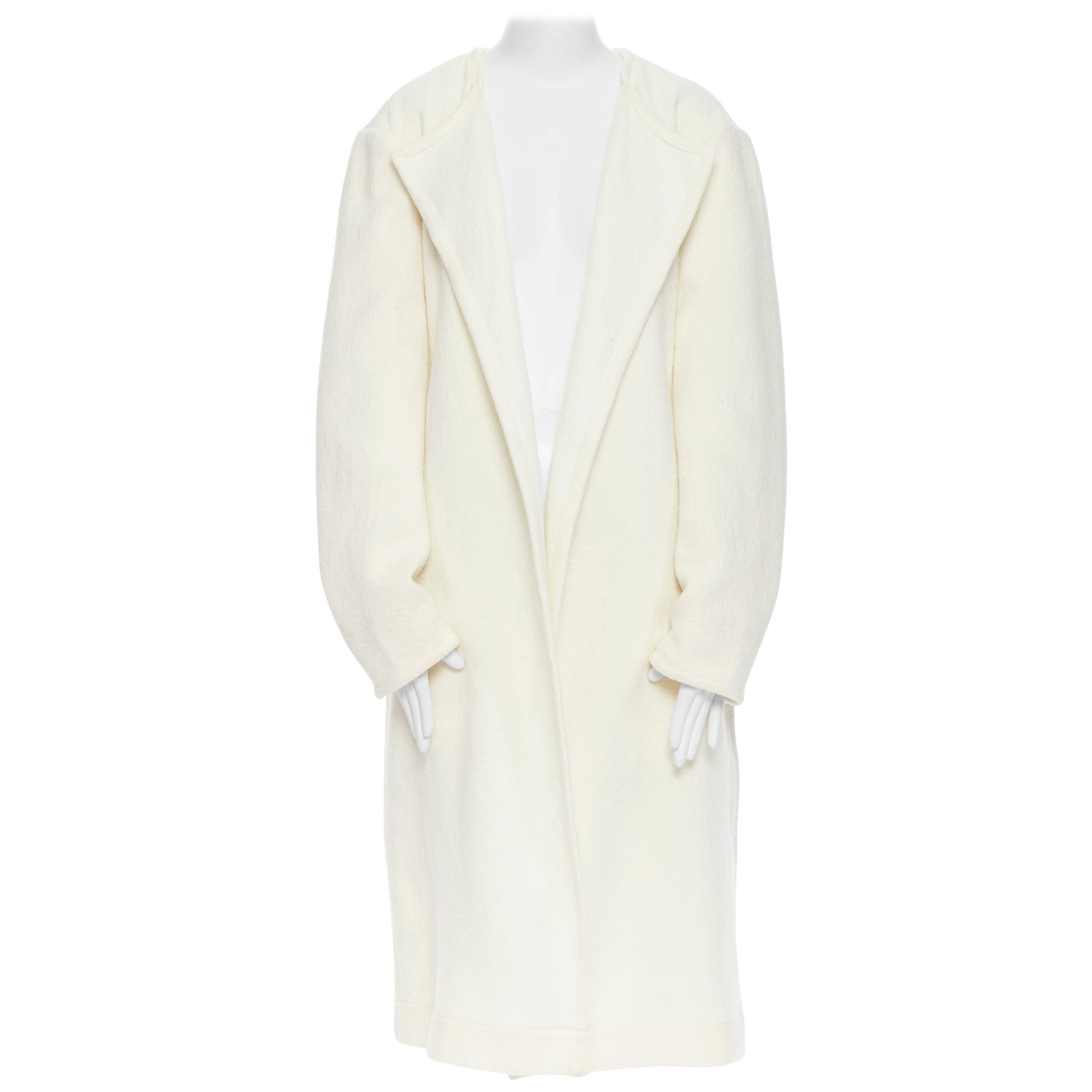 CELINE PHOEBE PHILO cream white 100% boiled wool minimalist cocoon coat FR38 M