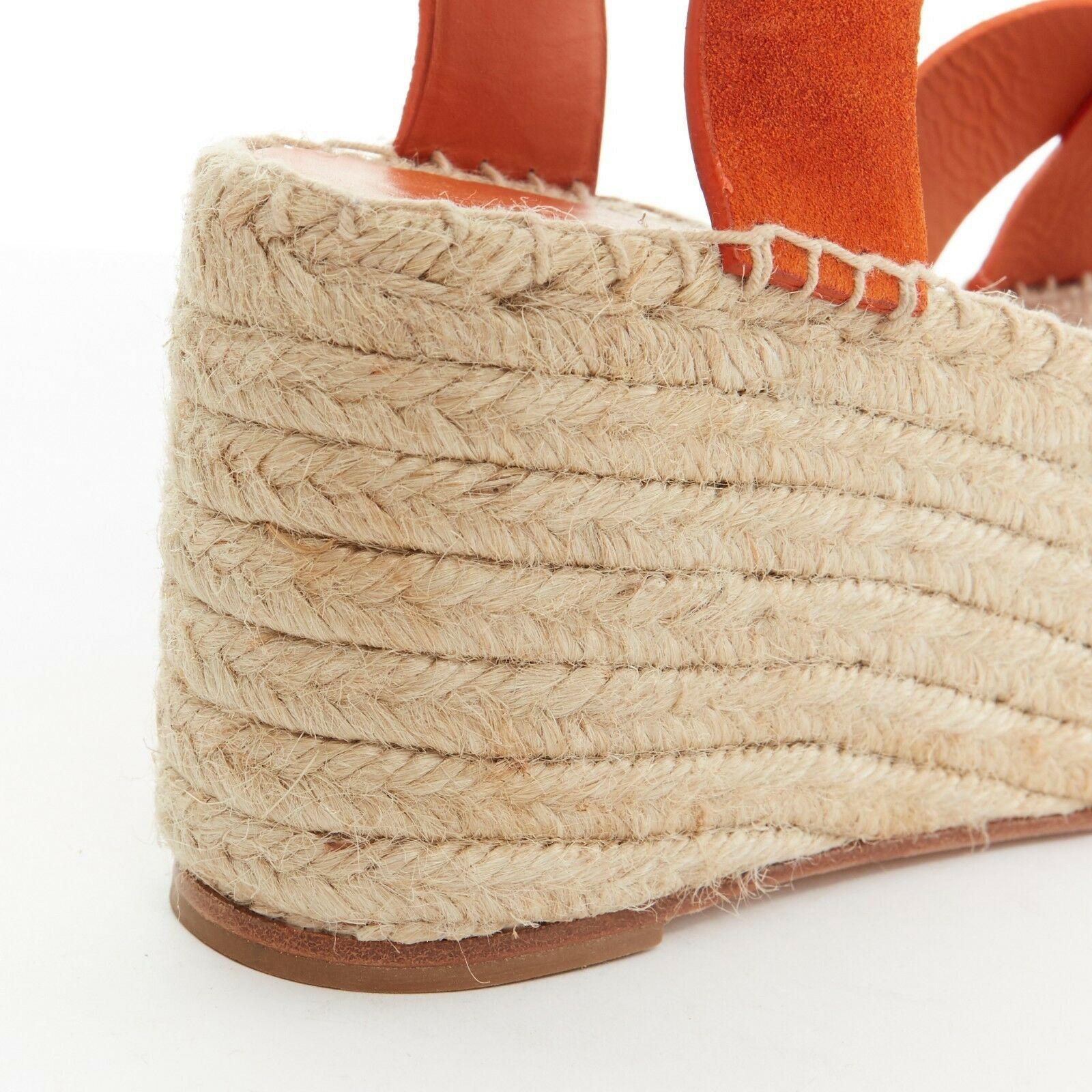 CELINE PHOEBE PHILO Criss Cross orange suede espadrille platform sandal EU38 US8 4