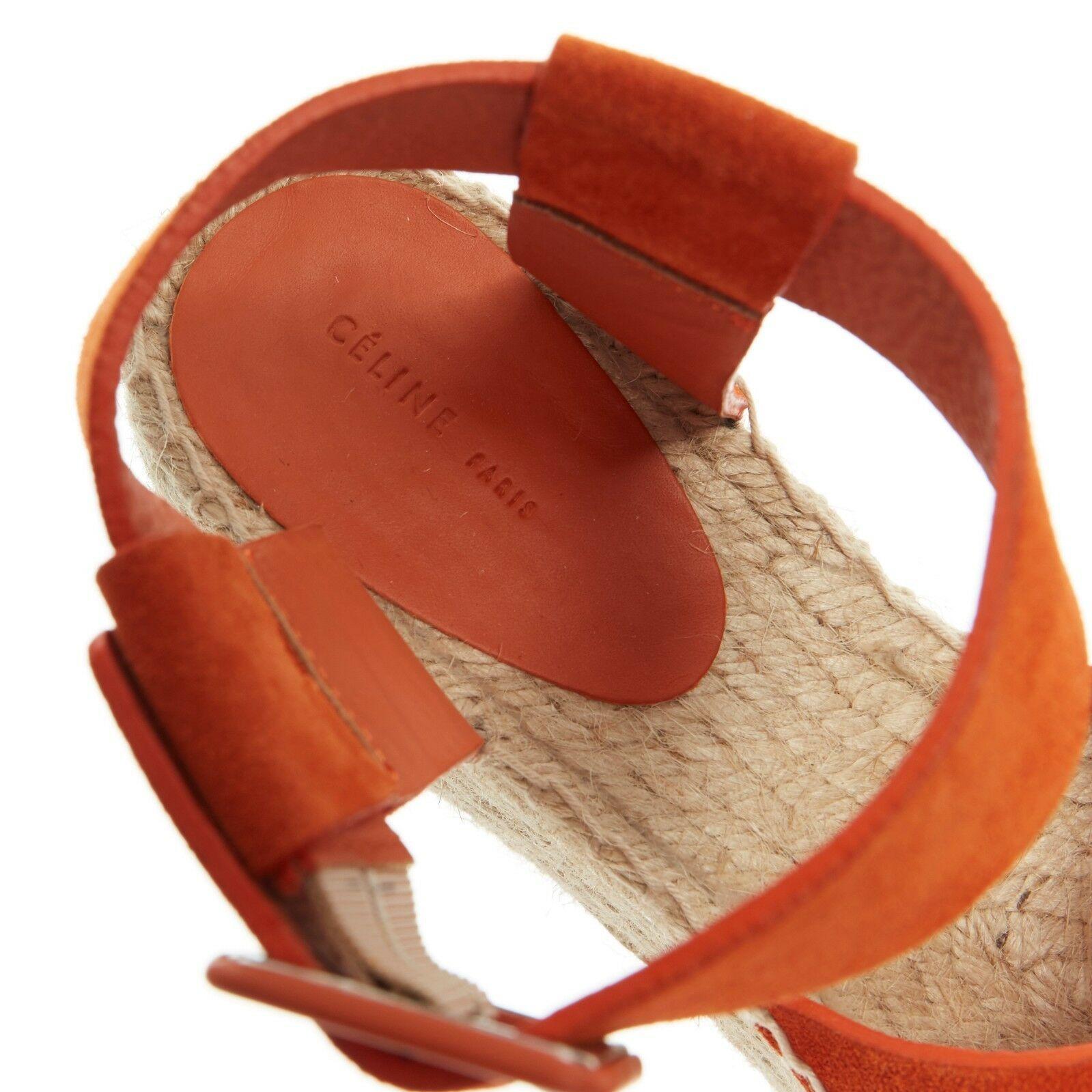 CELINE PHOEBE PHILO Criss Cross orange suede espadrille platform sandal EU38 US8 5