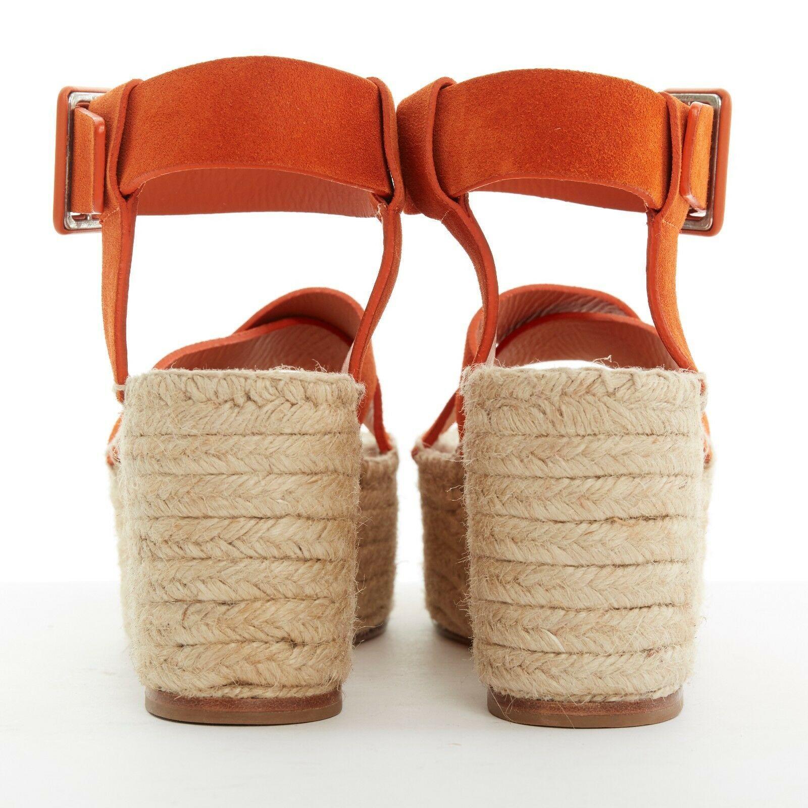 CELINE PHOEBE PHILO Criss Cross orange suede espadrille platform sandal EU38 US8 In Good Condition In Hong Kong, NT