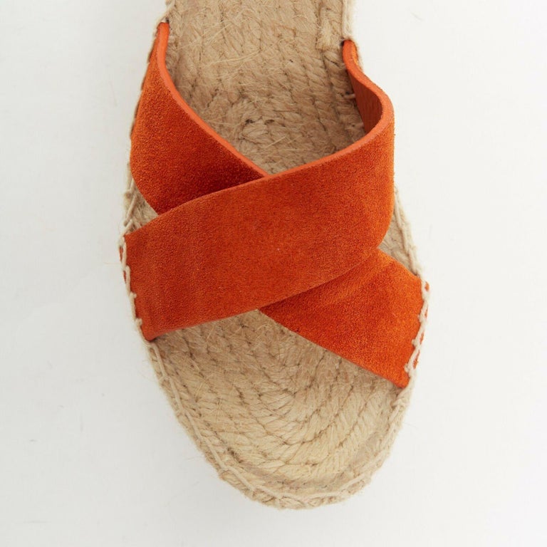 CELINE PHOEBE PHILO Criss Cross orange suede espadrille platform sandal ...
