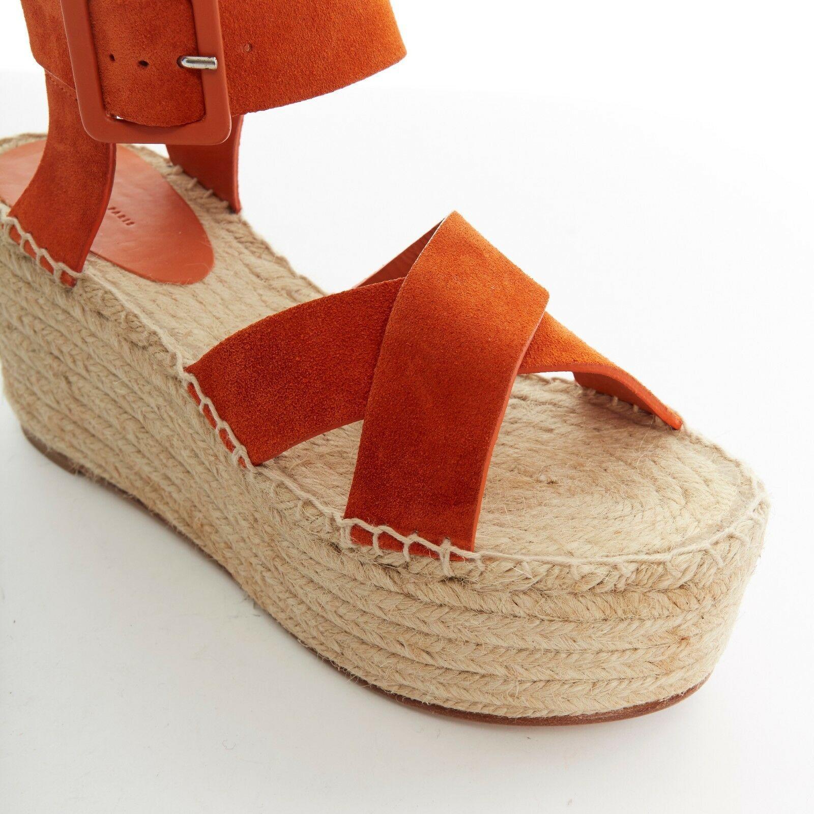 CELINE PHOEBE PHILO Criss Cross orange suede espadrille platform sandal EU38 US8 2