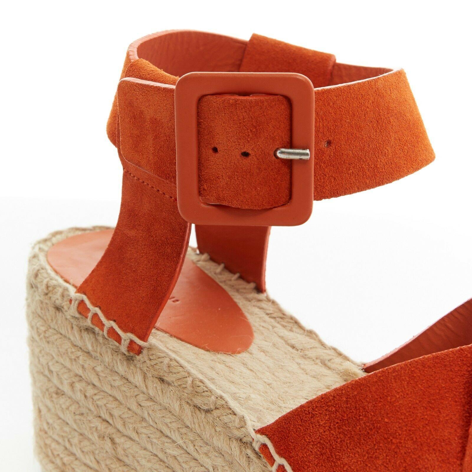 CELINE PHOEBE PHILO Criss Cross orange suede espadrille platform sandal EU38 US8 3