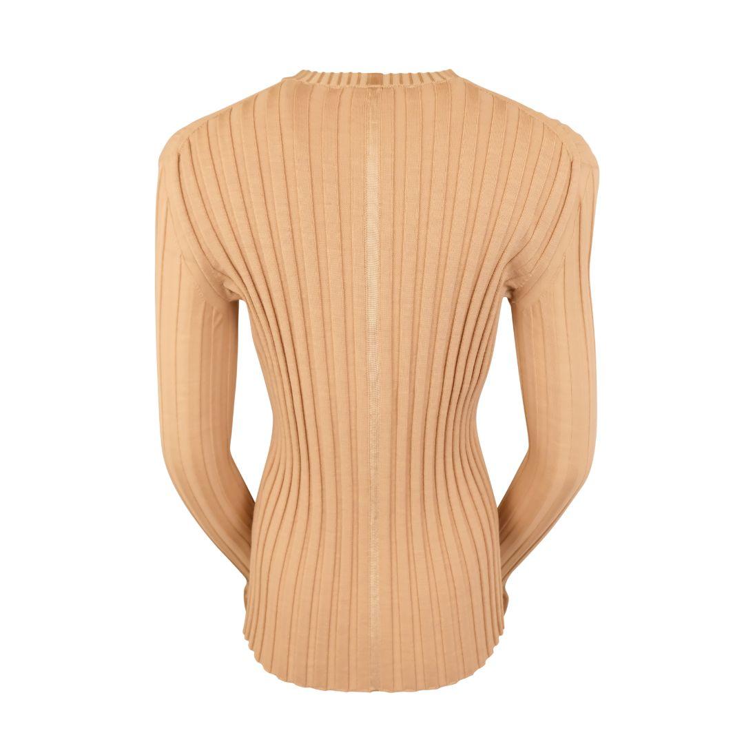 CELINE Phoebe Philo Era AW 2015 Beige Rib Knit Sweater Top with Flared Sleeve In Good Condition For Sale In Morongo Valley, CA