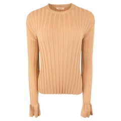 CELINE Phoebe Philo Era AW 2015 Beige Rib Knit Sweater Top with Flared Sleeve