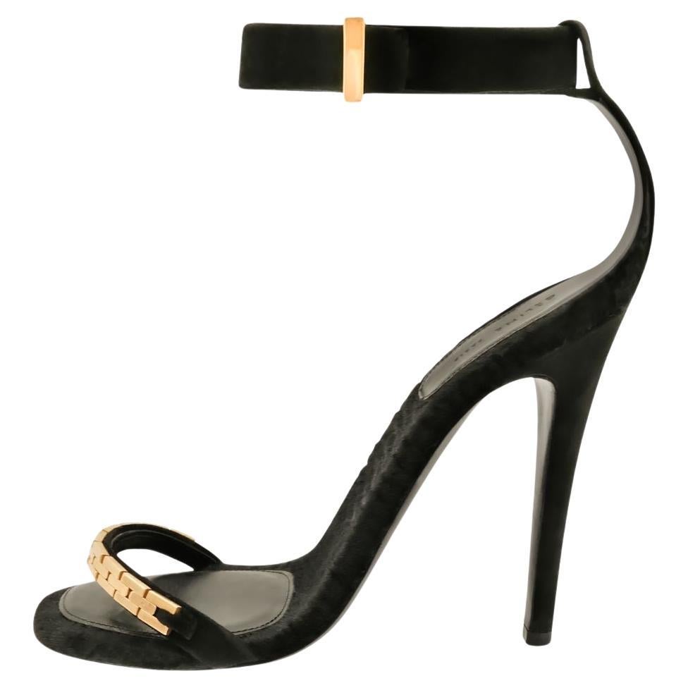 CELINE Phoebe Philo Era Strappy Sandales avec chaîne dorée et fausse fourrure Deta