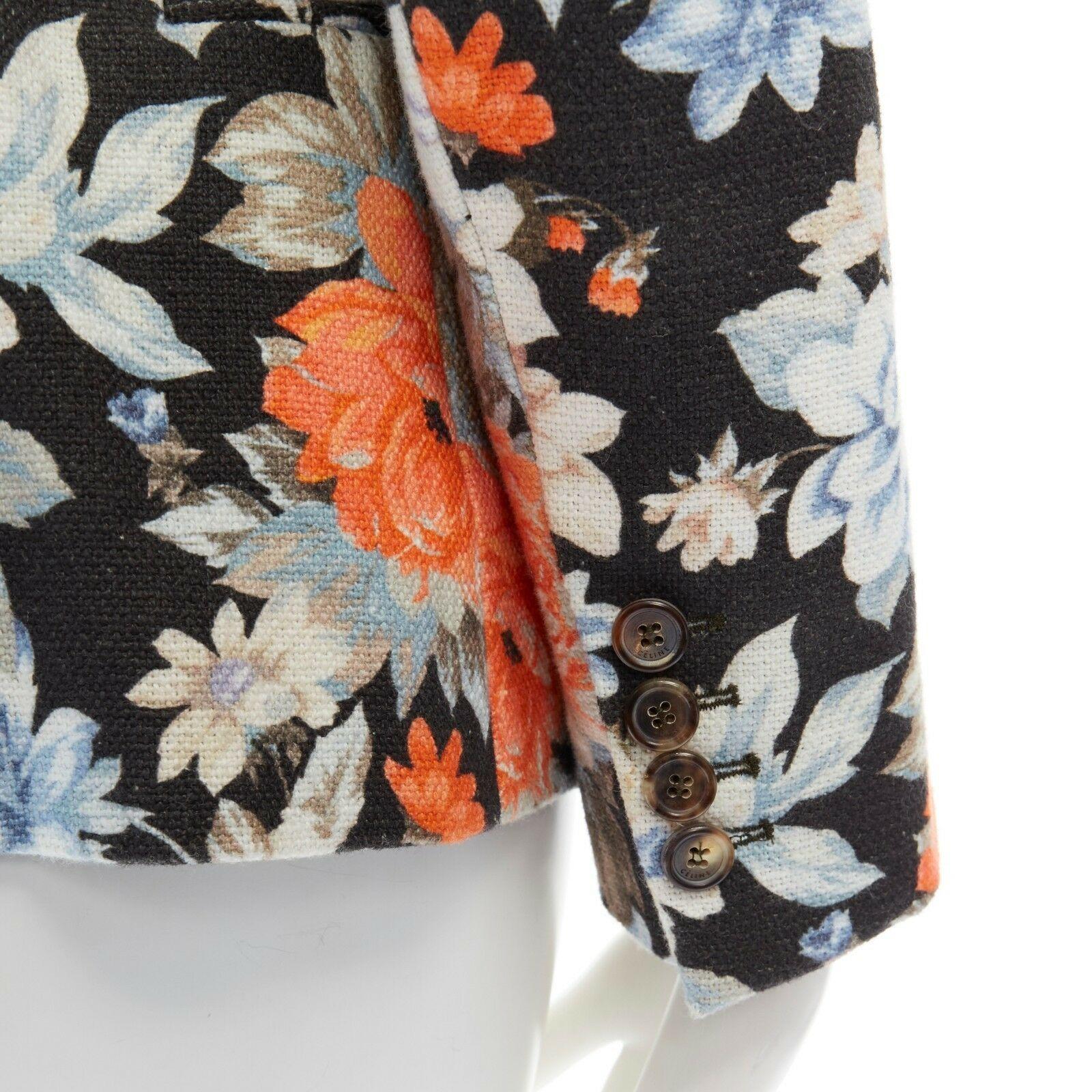 CELINE PHOEBE PHILO floral print double breasted cotton wool blazer jacket FR36 2