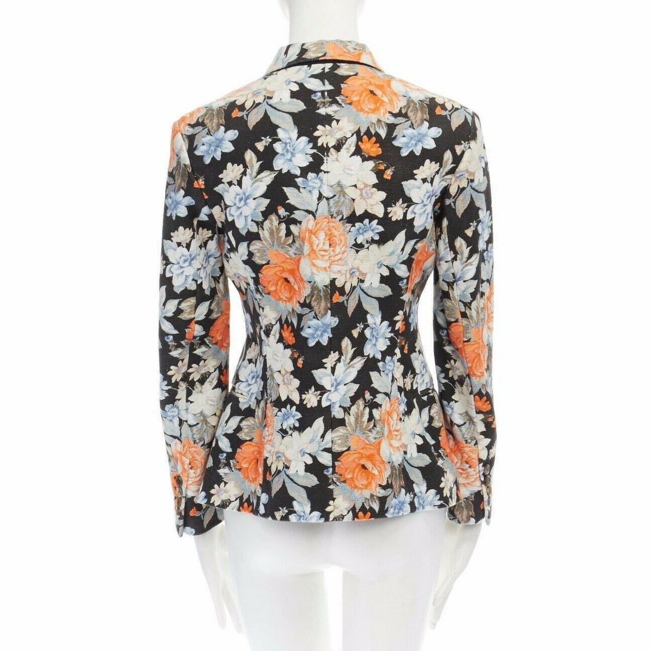 CELINE PHOEBE PHILO floral print double breasted cotton wool blazer jacket FR36 In Excellent Condition In Hong Kong, NT