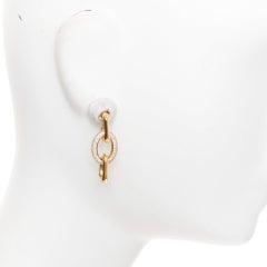 CELINE Phoebe Philo gold brass crystal interlinked trio loop hoop earrings Pair