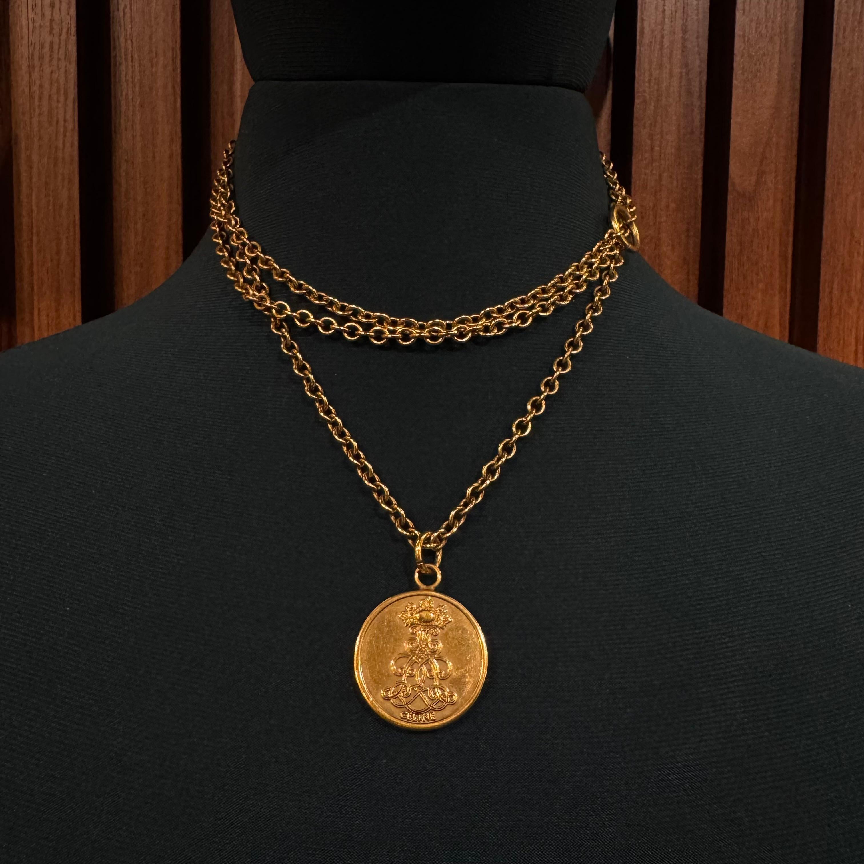 Women's or Men's Celine Phoebe Philo Gold Medallion Long Chain Necklace