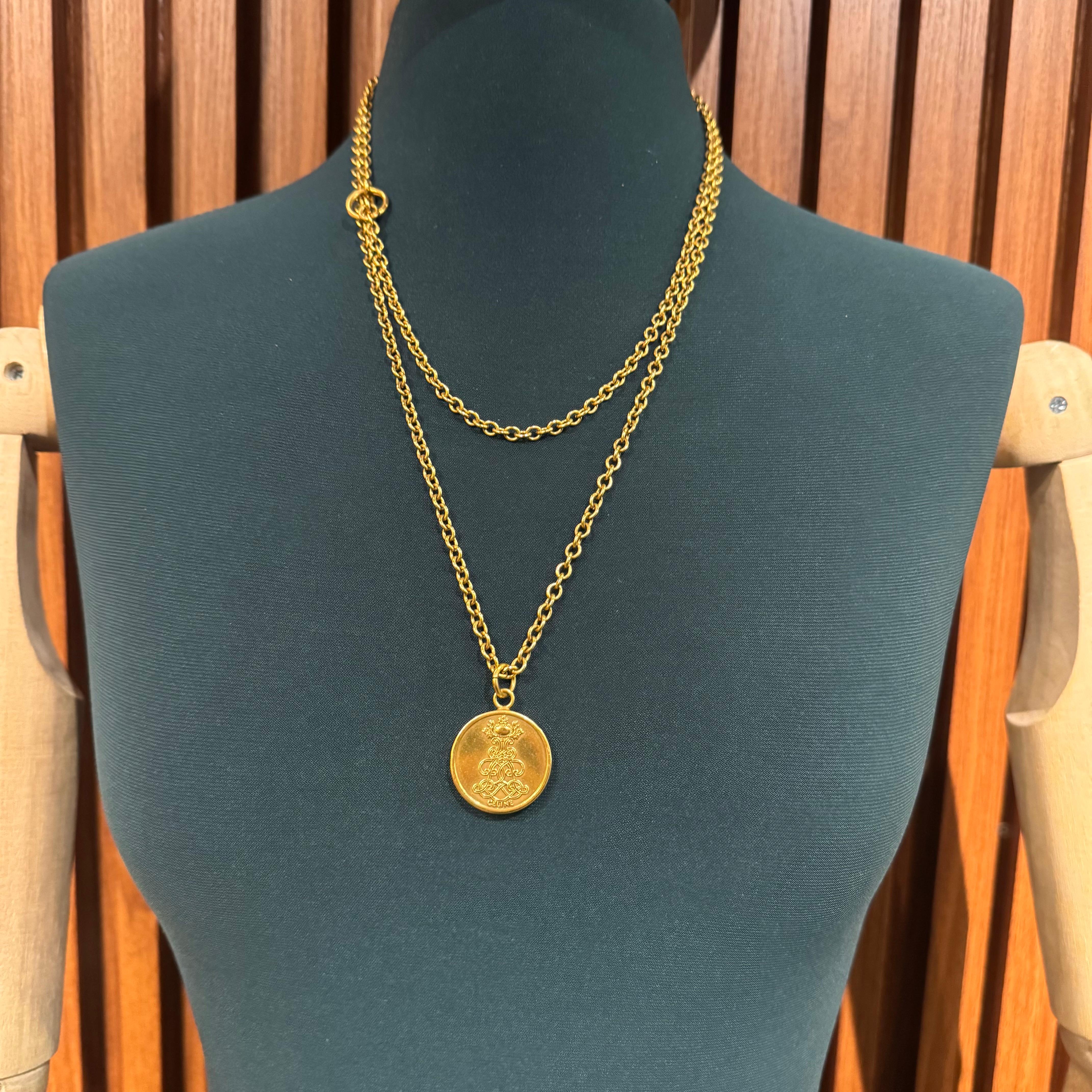Celine Phoebe Philo Gold Medallion Long Chain Necklace 1