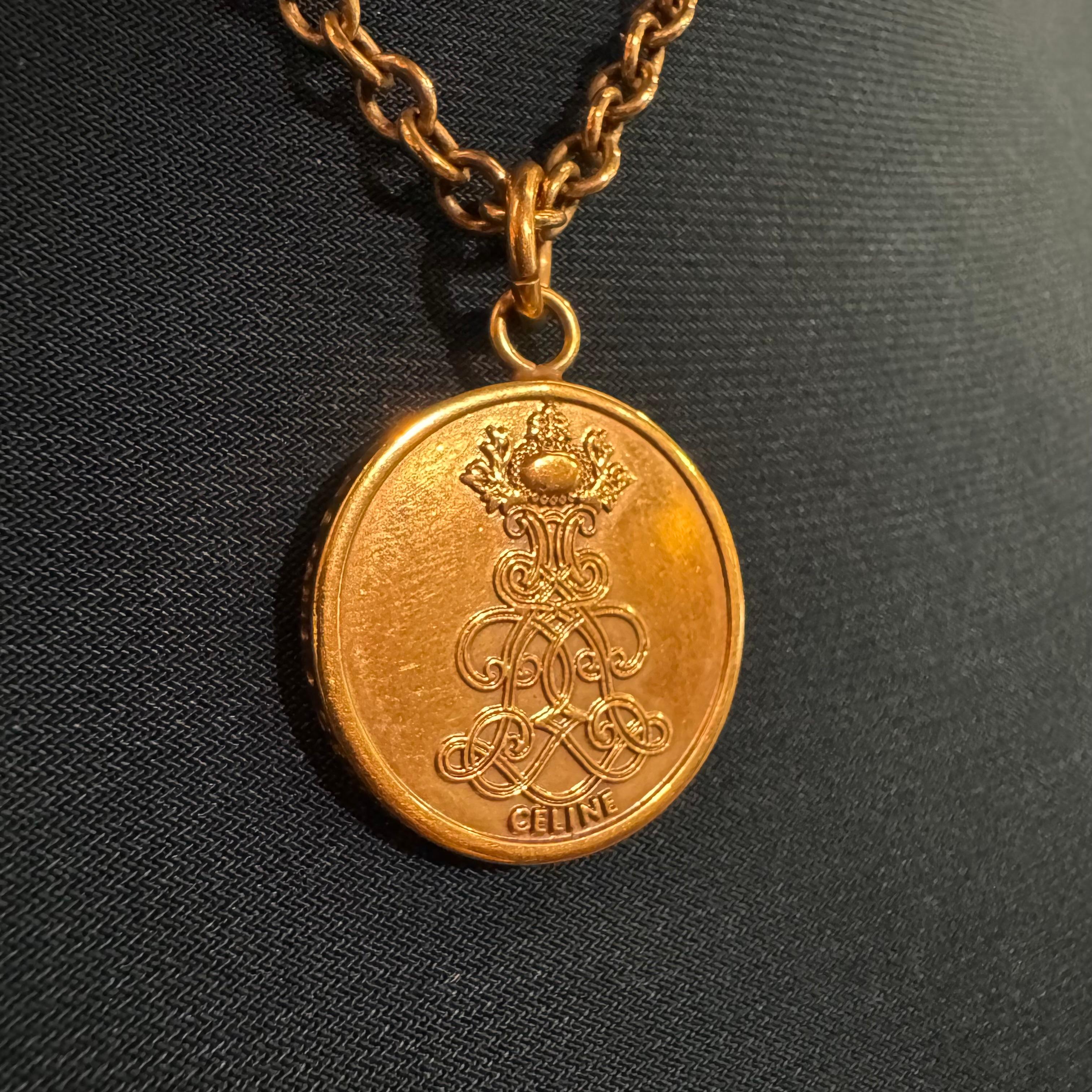 Celine Phoebe Philo Gold Medallion Long Chain Necklace 2