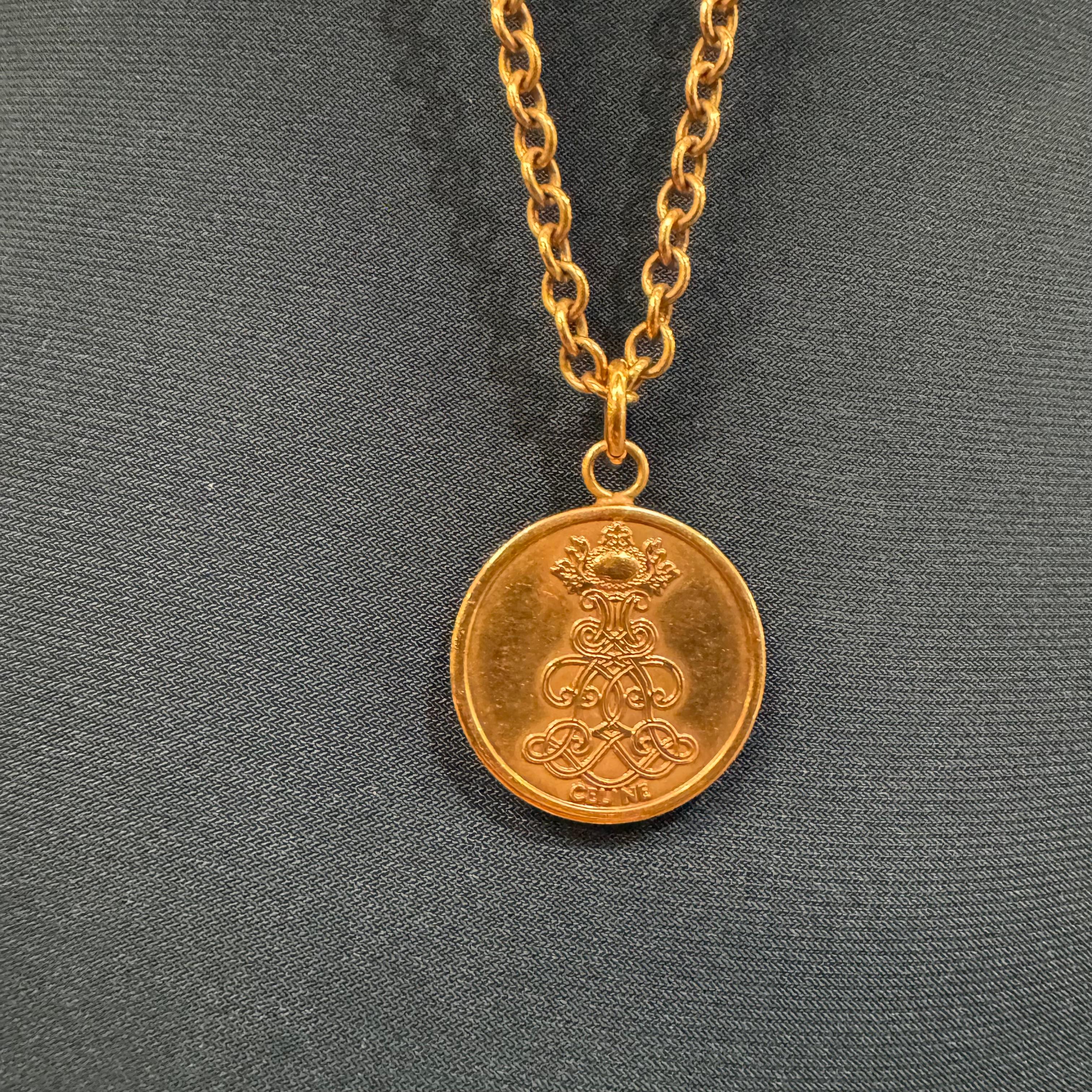 Celine Phoebe Philo Gold Medallion Long Chain Necklace 3