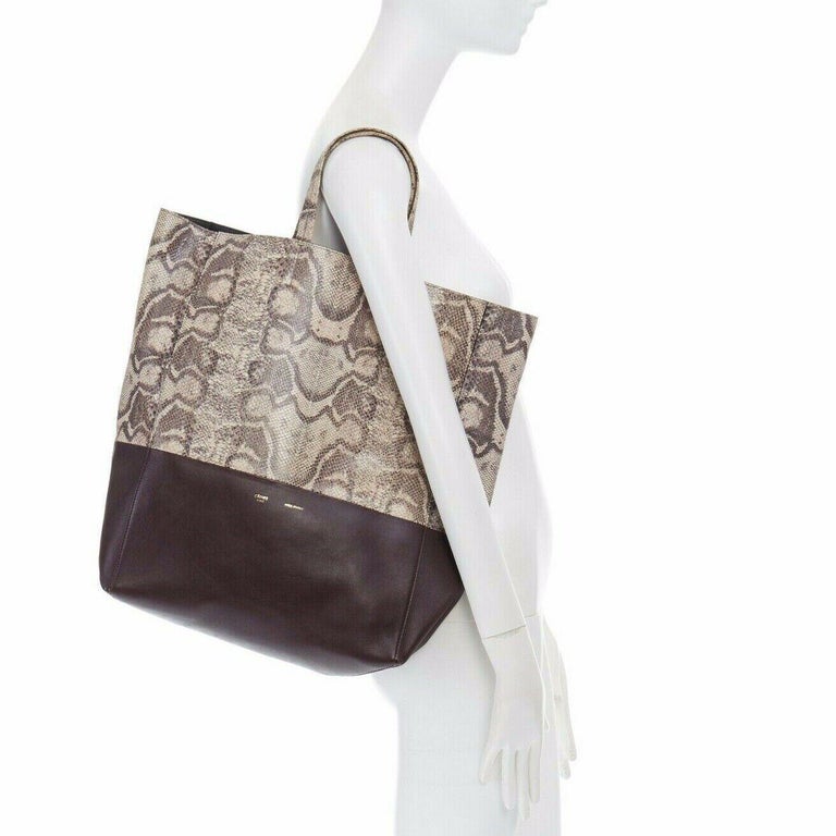CELINE PHOEBE PHILO grey python maroon red leather bi-color cabas tote ...