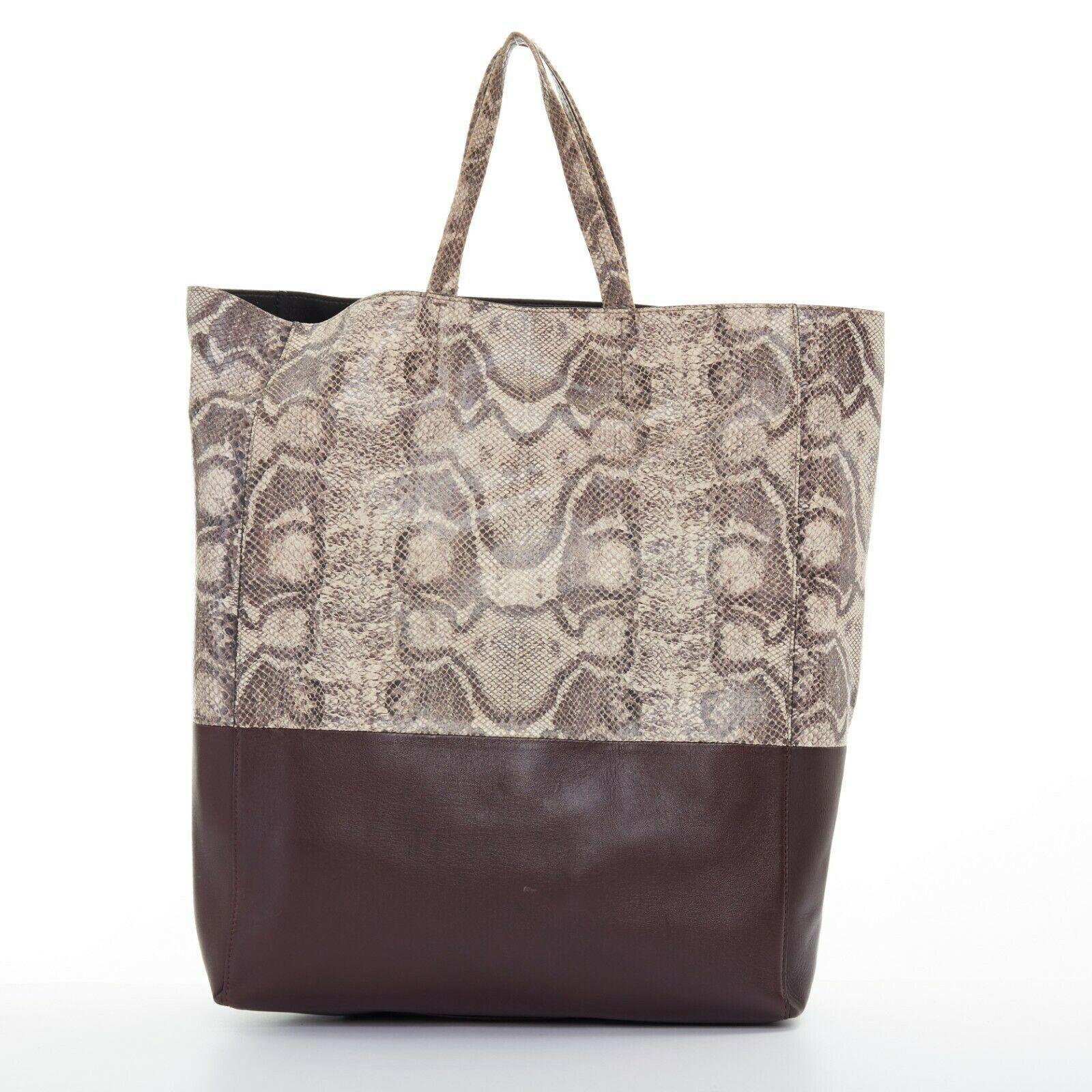 CELINE PHOEBE PHILO grey python maroon red leather bi-color cabas tote bag In Good Condition In Hong Kong, NT