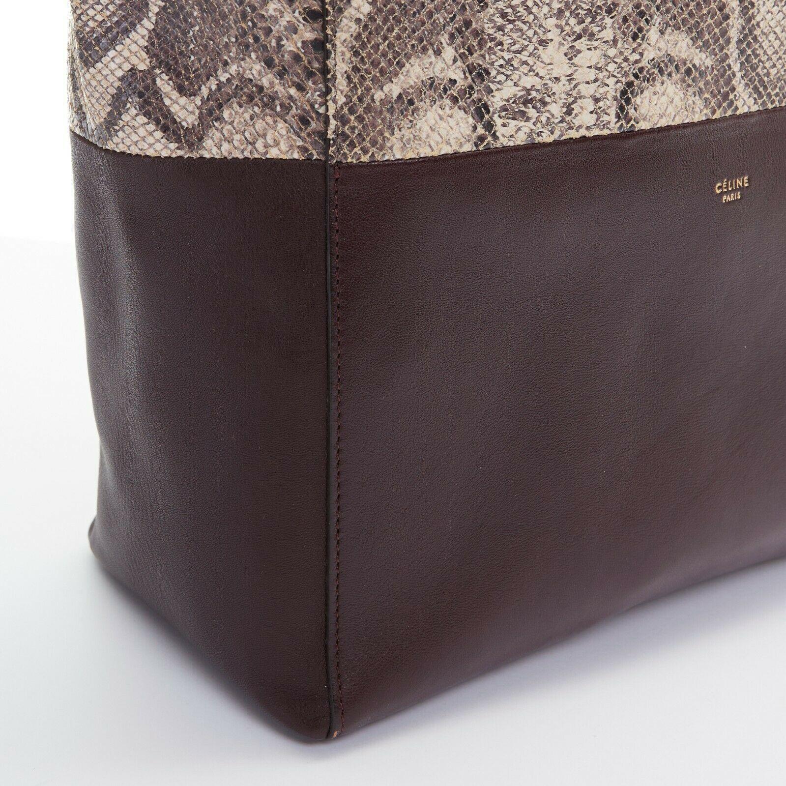 CELINE PHOEBE PHILO grey python maroon red leather bi-color cabas tote ...