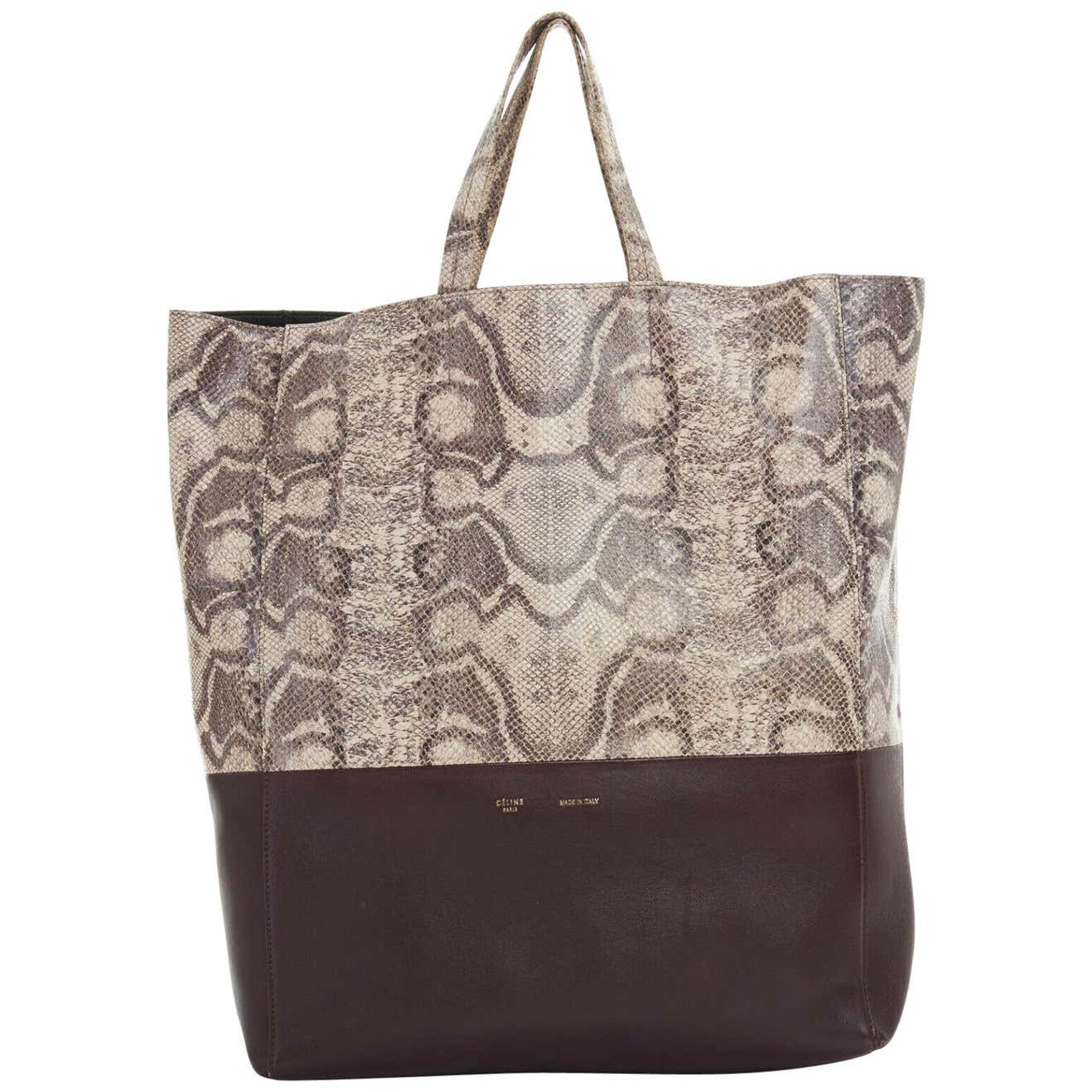 CELINE PHOEBE PHILO grey python maroon red leather bi-color cabas tote ...