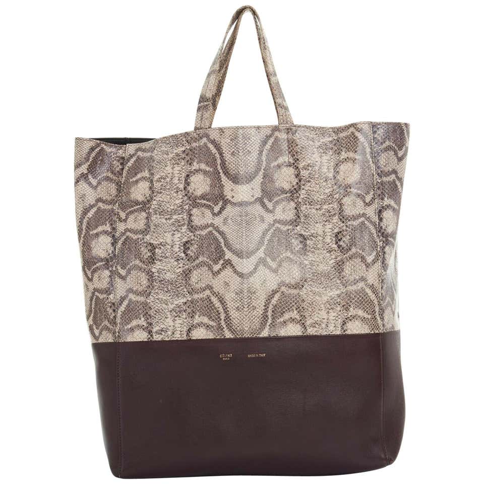 CELINE PHOEBE PHILO grey python maroon red leather bi-color cabas tote ...