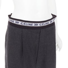 Celine Phoebe Philo, pantaloni a gamba larga in lana grigia con logo FR34 XS