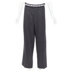 Celine Phoebe Philo, pantaloni a gamba larga in lana grigia con logo FR34 XS