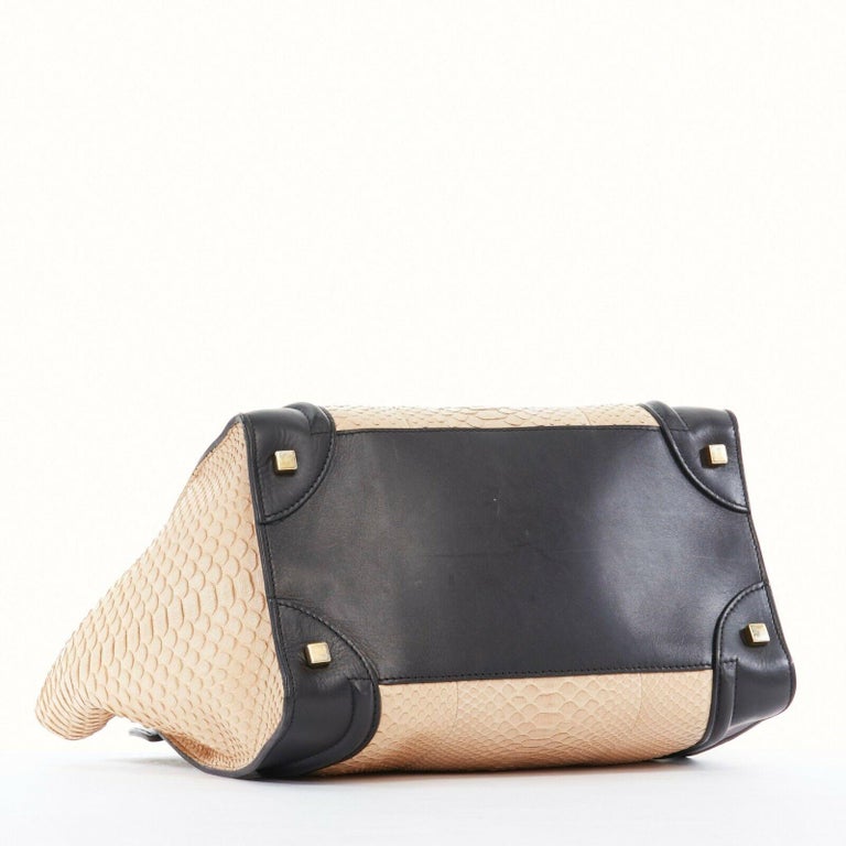 CELINE PHOEBE PHILO Luggage Tote Small beige python black leather trim ...